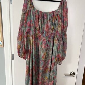 Chi Chi London Floral Long Sleeve Dress - Pink and Green